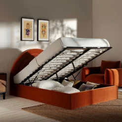 Archer Rust Velvet Ottoman Storage Bed -Fame Furni Sales JAH 09 RUSTVEL scene2