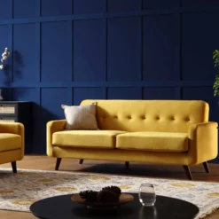 Clarence 3-Seater Sofa In Mustard Yellow Velvet
