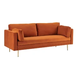 Pelham Orange Velvet Fabric Sofa -Fame Furni Sales LVSF 386 ORANGEVEL 3ST 3