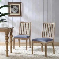 Hemingford Set Of 2 Blue Grey Velvet Bobbin Spindle Dining Chair