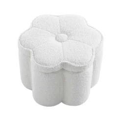 Pollie White Teddy Boucle Storage Stool -Fame Furni Sales POUF 291 WHITE TEDDY WB1