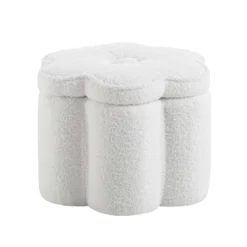 Pollie White Teddy Boucle Storage Stool -Fame Furni Sales POUF 291 WHITE TEDDY WB2