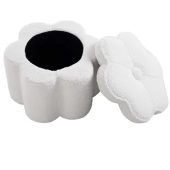 Pollie White Teddy Boucle Storage Stool -Fame Furni Sales POUF 291 WHITE TEDDY WB3
