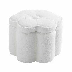 Pollie White Teddy Boucle Storage Stool -Fame Furni Sales POUF 291 WHITE TEDDY WB4