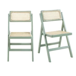 Frances Set Of 2 Folding Cane Rattan Chairs, Mint -Fame Furni Sales XN 2054 SAGE 2P WB1