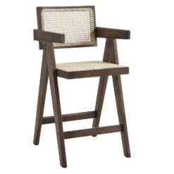 Jeanne Dark Walnut Cane Rattan Solid Beech Wood Counter Stool 13 Jeanne Dark Walnut Cane Rattan Solid Beech Wood Counter Stool -Fame Furni Sales XN 2211 DARKWALNUT WB1