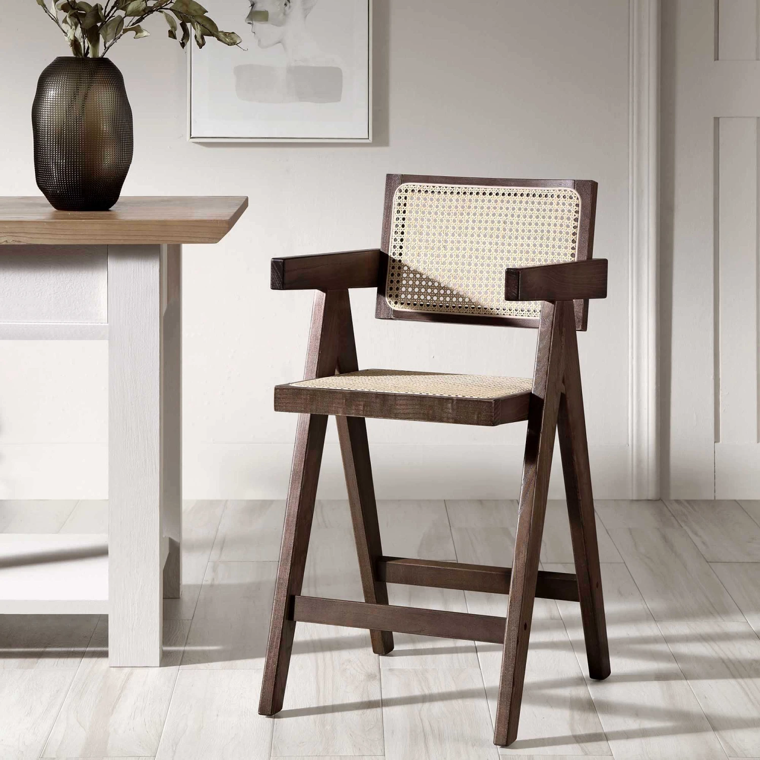 Jeanne Dark Walnut Cane Rattan Solid Beech Wood Counter Stool 2 Jeanne Dark Walnut Cane Rattan Solid Beech Wood Counter Stool - Image 2