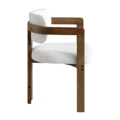 Stanford Curved Oak Frame Upholstered Chair, White Boucle Light Walnut Frame -Fame Furni Sales XNDCH 727 WHITE BOUCLE WB3