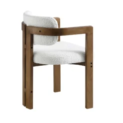 Stanford Curved Oak Frame Upholstered Chair, White Boucle Light Walnut Frame -Fame Furni Sales XNDCH 727 WHITE BOUCLE WB4
