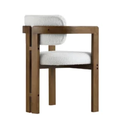 Stanford Curved Oak Frame Upholstered Chair, White Boucle Light Walnut Frame -Fame Furni Sales XNDCH 727 WHITE BOUCLE WB5