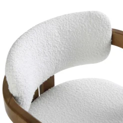 Stanford Curved Oak Frame Upholstered Chair, White Boucle Light Walnut Frame -Fame Furni Sales XNDCH 727 WHITE BOUCLE detail1