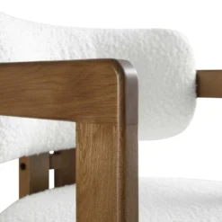 Stanford Curved Oak Frame Upholstered Chair, White Boucle Light Walnut Frame -Fame Furni Sales XNDCH 727 WHITE BOUCLE detail2