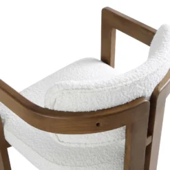 Stanford Curved Oak Frame Upholstered Chair, White Boucle Light Walnut Frame -Fame Furni Sales XNDCH 727 WHITE BOUCLE detail3