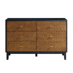 Bianca Chip Carved 6 Drawer Chest, Antique Bronze & Black -Fame Furni Sales XXCOD 010 GOLD BLACK WB1