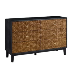 Bianca Chip Carved 6 Drawer Chest, Antique Bronze & Black -Fame Furni Sales XXCOD 010 GOLD BLACK WB2