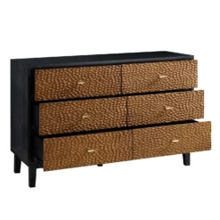 Bianca Chip Carved 6 Drawer Chest, Antique Bronze & Black -Fame Furni Sales XXCOD 010 GOLD BLACK WB3