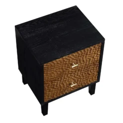 Bianca Chip Carved Bedside Table, Antique Bronze & Black 20 Bianca Chip Carved Bedside Table, Antique Bronze & Black -Fame Furni Sales XXNS 007 GOLD BLACK WB4