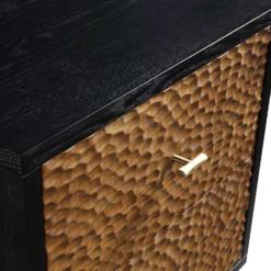Bianca Chip Carved Bedside Table, Antique Bronze & Black 22 Bianca Chip Carved Bedside Table, Antique Bronze & Black -Fame Furni Sales XXNS 007 GOLD BLACK detail1