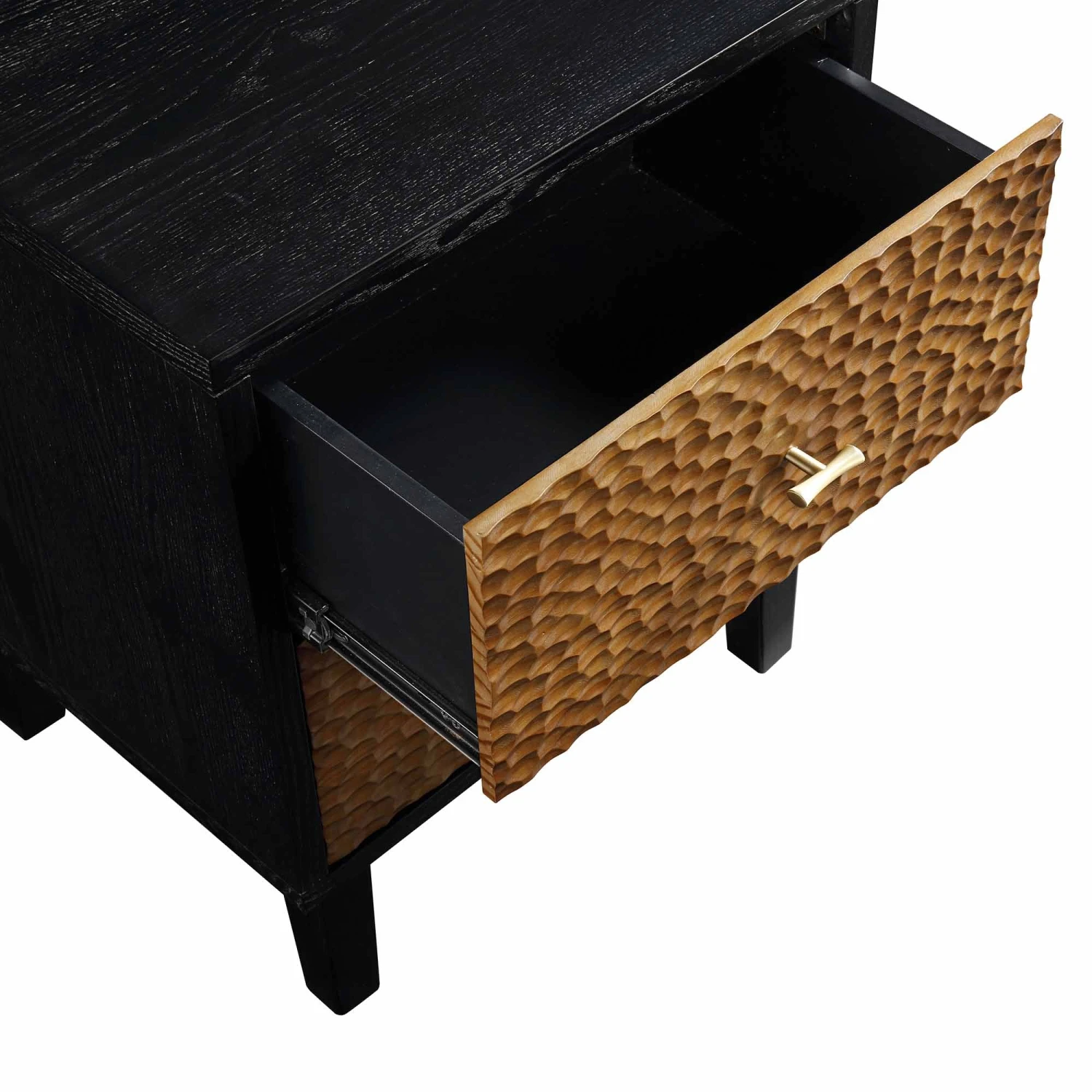 Bianca Chip Carved Bedside Table, Antique Bronze & Black 11 Bianca Chip Carved Bedside Table, Antique Bronze & Black - Image 11