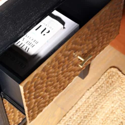 Bianca Chip Carved Bedside Table, Antique Bronze & Black 15 Bianca Chip Carved Bedside Table, Antique Bronze & Black -Fame Furni Sales XXNS 007 GOLD BLACK scene2