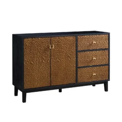 Bianca Chip Carved 2-Door 3-Drawer Sideboard, Antique Bronze & Black -Fame Furni Sales XXSB 006 GOLD BLACK WB2