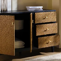 Bianca Chip Carved 2-Door 3-Drawer Sideboard, Antique Bronze & Black -Fame Furni Sales XXSB 006 GOLD BLACK scene2