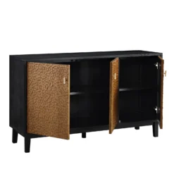 Bianca Chip Carved 3 Door Sideboard, Antique Bronze & Black -Fame Furni Sales XXSB 009 GOLD BLACK WB3