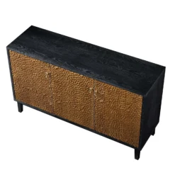 Bianca Chip Carved 3 Door Sideboard, Antique Bronze & Black -Fame Furni Sales XXSB 009 GOLD BLACK WB4