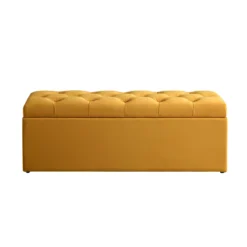 Leamington Deep-Buttoned Ottoman Storage Bench, Turmeric Yellow Velvet -Fame Furni Sales ZX 2183 MUST VEL WB1