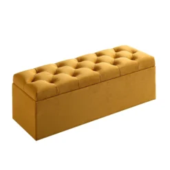 Leamington Deep-Buttoned Ottoman Storage Bench, Turmeric Yellow Velvet -Fame Furni Sales ZX 2183 MUST VEL WB2