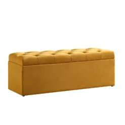Leamington Deep-Buttoned Ottoman Storage Bench, Turmeric Yellow Velvet -Fame Furni Sales ZX 2183 MUST VEL WB3