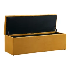 Leamington Deep-Buttoned Ottoman Storage Bench, Turmeric Yellow Velvet -Fame Furni Sales ZX 2183 MUST VEL WB4