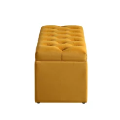 Leamington Deep-Buttoned Ottoman Storage Bench, Turmeric Yellow Velvet -Fame Furni Sales ZX 2183 MUST VEL WB5