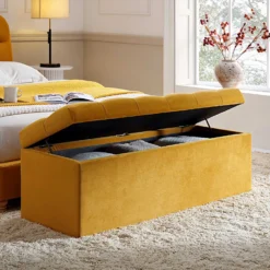 Leamington Deep-Buttoned Ottoman Storage Bench, Turmeric Yellow Velvet -Fame Furni Sales ZX 2183 MUST VEL scene2