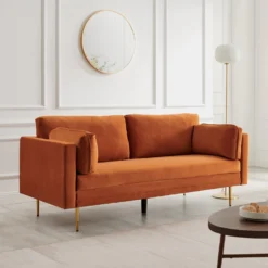 Pelham Orange Velvet Fabric Sofa -Fame Furni Sales c4622