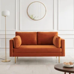 Pelham Orange Velvet Fabric Sofa -Fame Furni Sales c4644