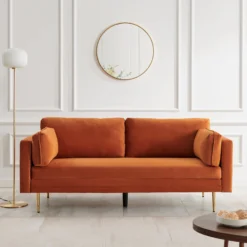 Pelham Orange Velvet Fabric Sofa