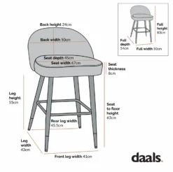 Miyae Set Of 2 Pleated Champagne Beige Velvet Upholstered Counter Stools -Fame Furni Sales dimensional drawings SEPT 2022 BCH 2148 scaled